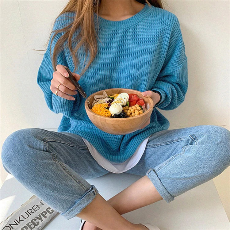 Casual Pullovers Loose Warm Minimalist Knitting Elegant Solid Sweaters