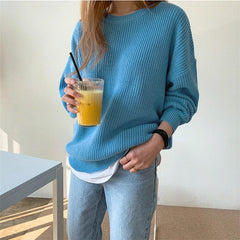 Casual Pullovers Loose Warm Minimalist Knitting Elegant Solid Sweaters