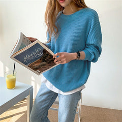 Casual Pullovers Loose Warm Minimalist Knitting Elegant Solid Sweaters