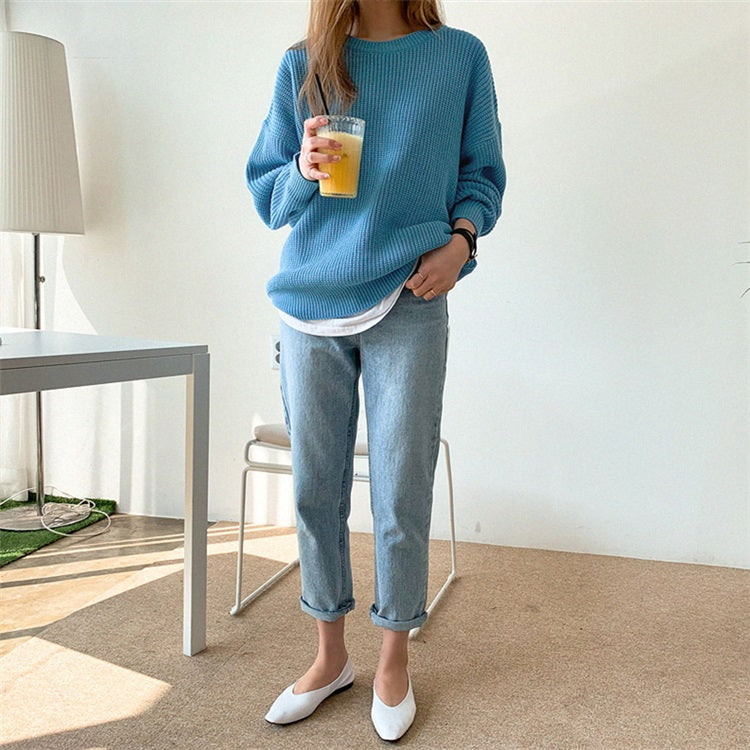Casual Pullovers Loose Warm Minimalist Knitting Elegant Solid Sweaters