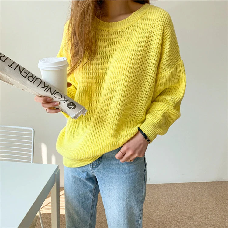 Casual Pullovers Loose Warm Minimalist Knitting Elegant Solid Sweaters