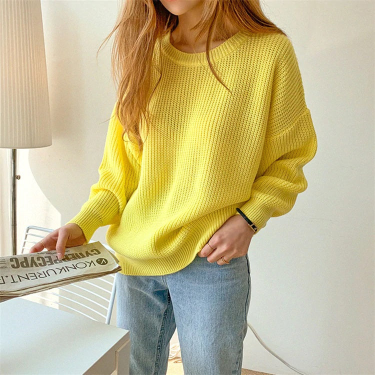 Casual Pullovers Loose Warm Minimalist Knitting Elegant Solid Sweaters