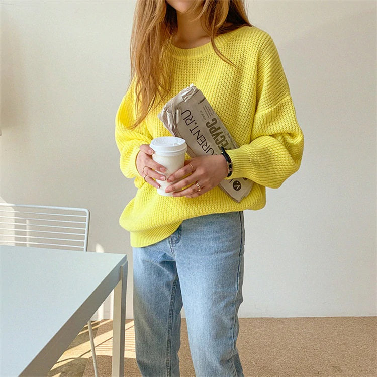 Casual Pullovers Loose Warm Minimalist Knitting Elegant Solid Sweaters