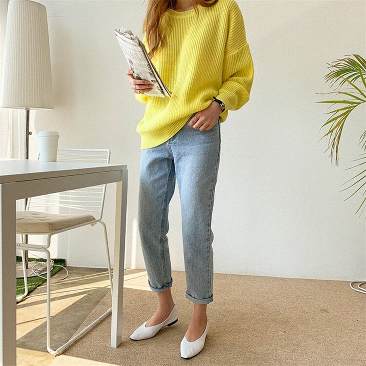 Casual Pullovers Loose Warm Minimalist Knitting Elegant Solid Sweaters