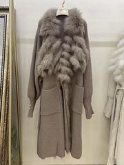 Casual Real Fox Fur Knitting Over Size Loose Sweater Coat