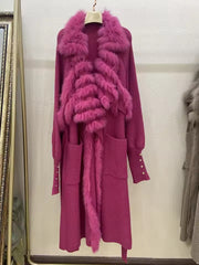 Casual Real Fox Fur Knitting Over Size Loose Sweater Coat