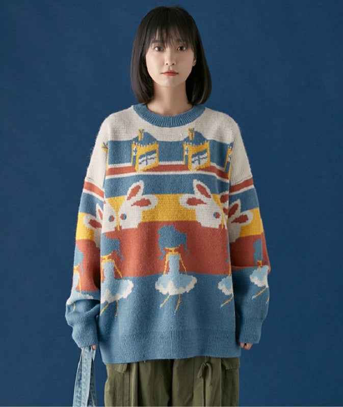 Casual Retro Funny Cartoon Jacquard Sweater