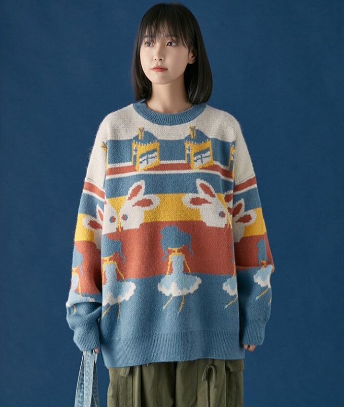 Casual Retro Funny Cartoon Jacquard Sweater