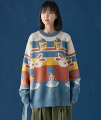 Casual Retro Funny Cartoon Jacquard Sweater