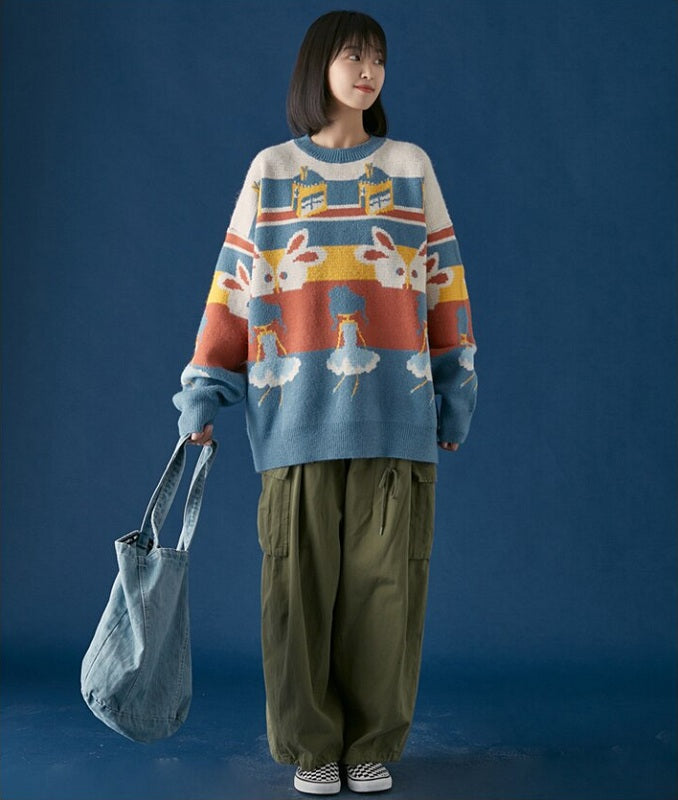 Casual Retro Funny Cartoon Jacquard Sweater