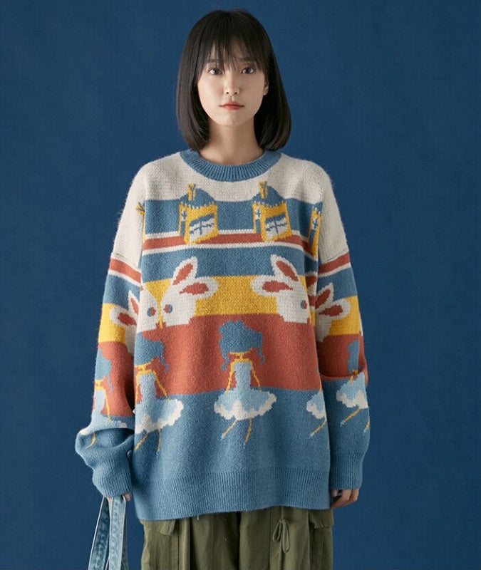 Casual Retro Funny Cartoon Jacquard Sweater