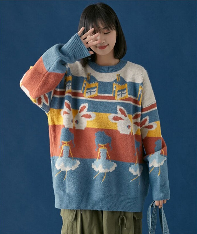 Casual Retro Funny Cartoon Jacquard Sweater