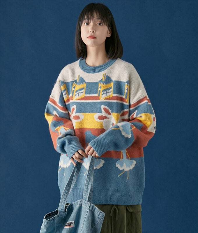 Casual Retro Funny Cartoon Jacquard Sweater