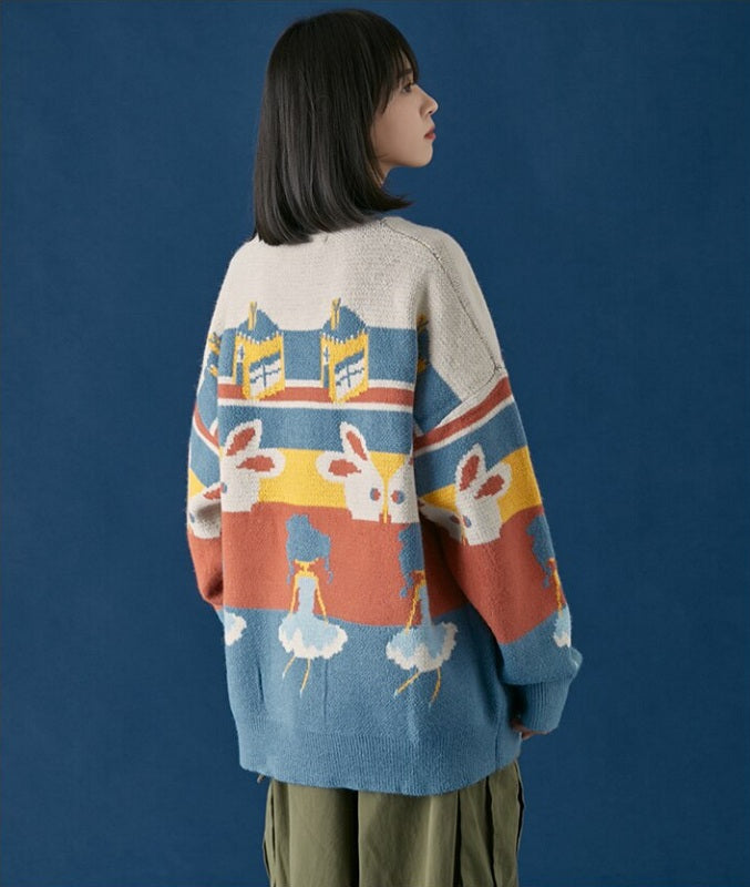 Casual Retro Funny Cartoon Jacquard Sweater