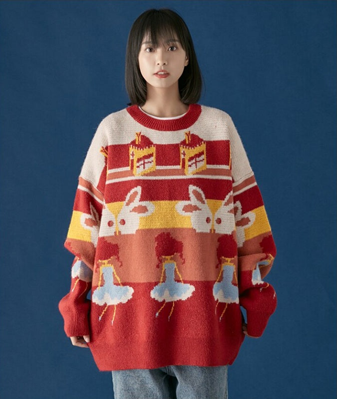 Casual Retro Funny Cartoon Jacquard Sweater