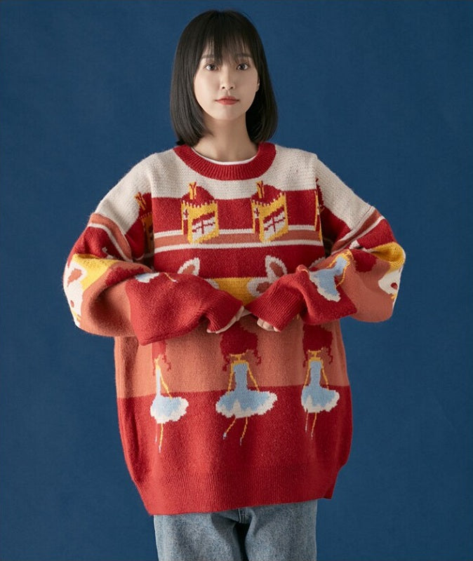 Casual Retro Funny Cartoon Jacquard Sweater