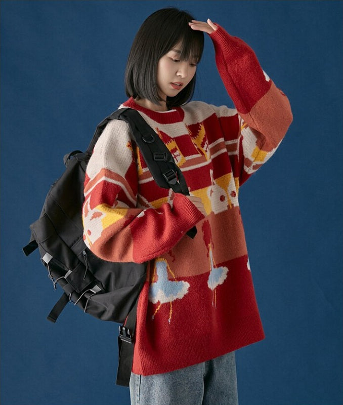 Casual Retro Funny Cartoon Jacquard Sweater