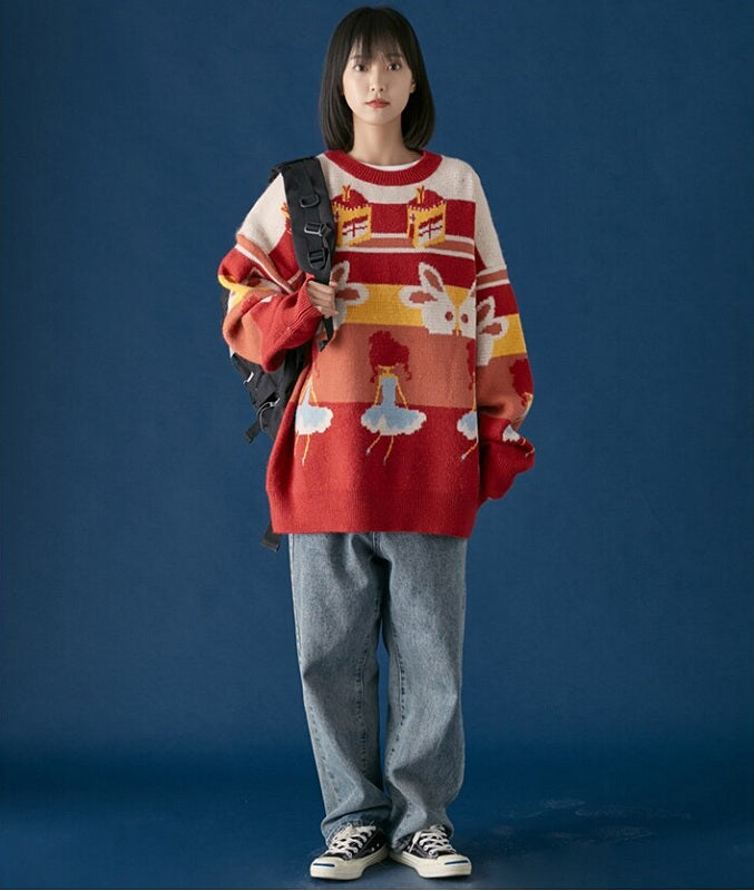 Casual Retro Funny Cartoon Jacquard Sweater