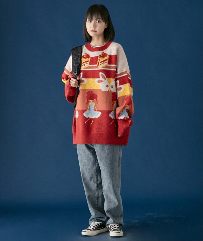 Casual Retro Funny Cartoon Jacquard Sweater