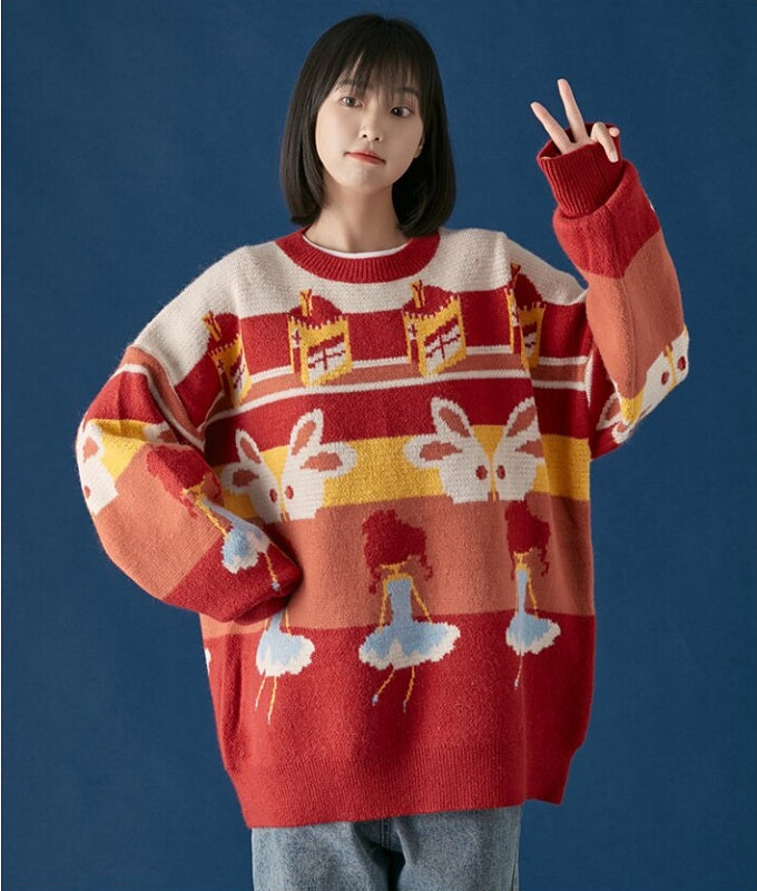 Casual Retro Funny Cartoon Jacquard Sweater
