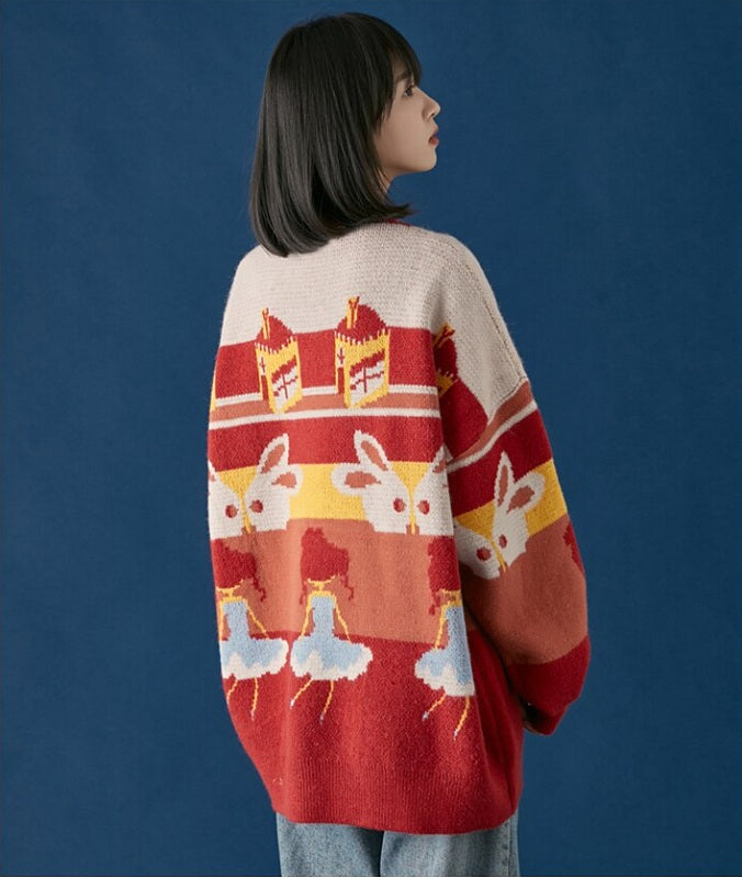 Casual Retro Funny Cartoon Jacquard Sweater
