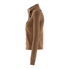 Casual Retro Lapel Irregular Design Slit Hem Long-Sleeved Sweater