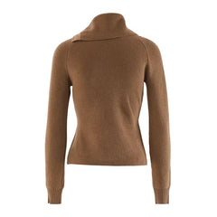Casual Retro Lapel Irregular Design Slit Hem Long-Sleeved Sweater