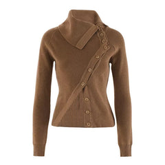Casual Retro Lapel Irregular Design Slit Hem Long-Sleeved Sweater