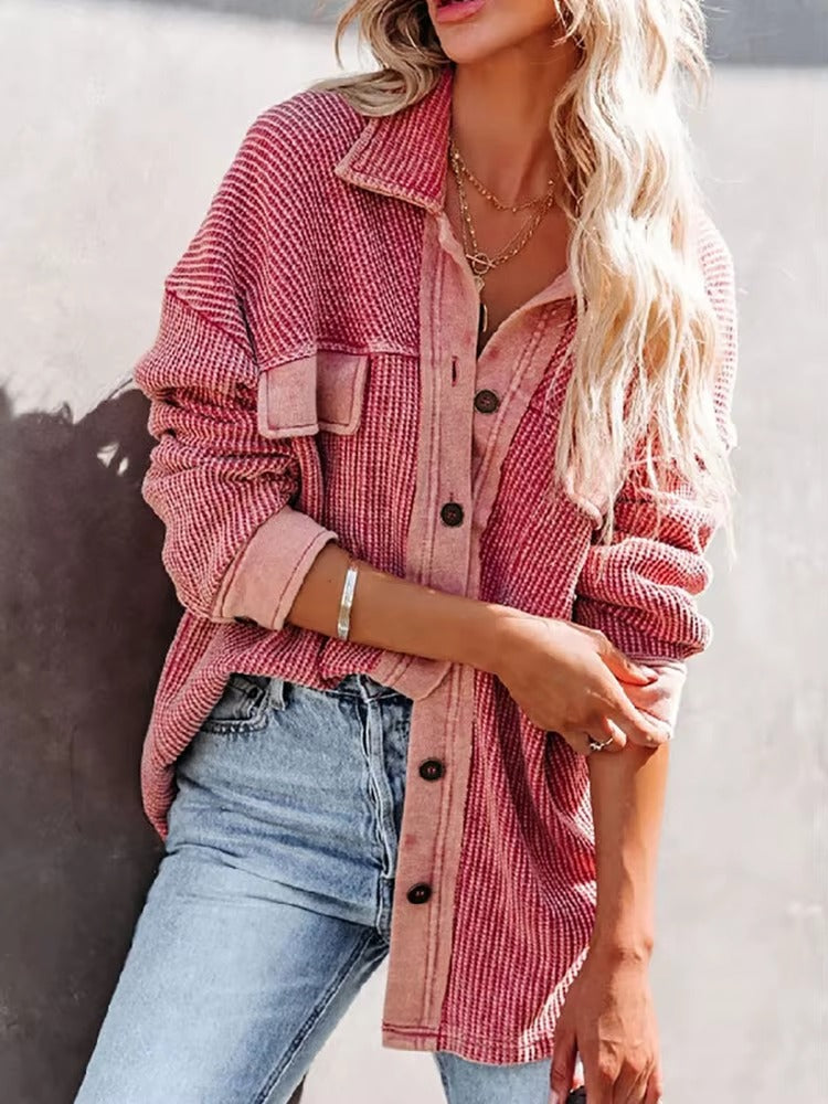 Casual Retro Solid Long Sleeve Turn Down Collar Button Outerwear Jacket
