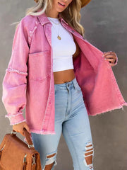 Casual Retro Solid Long Sleeve Turn Down Collar Button Outerwear Jacket