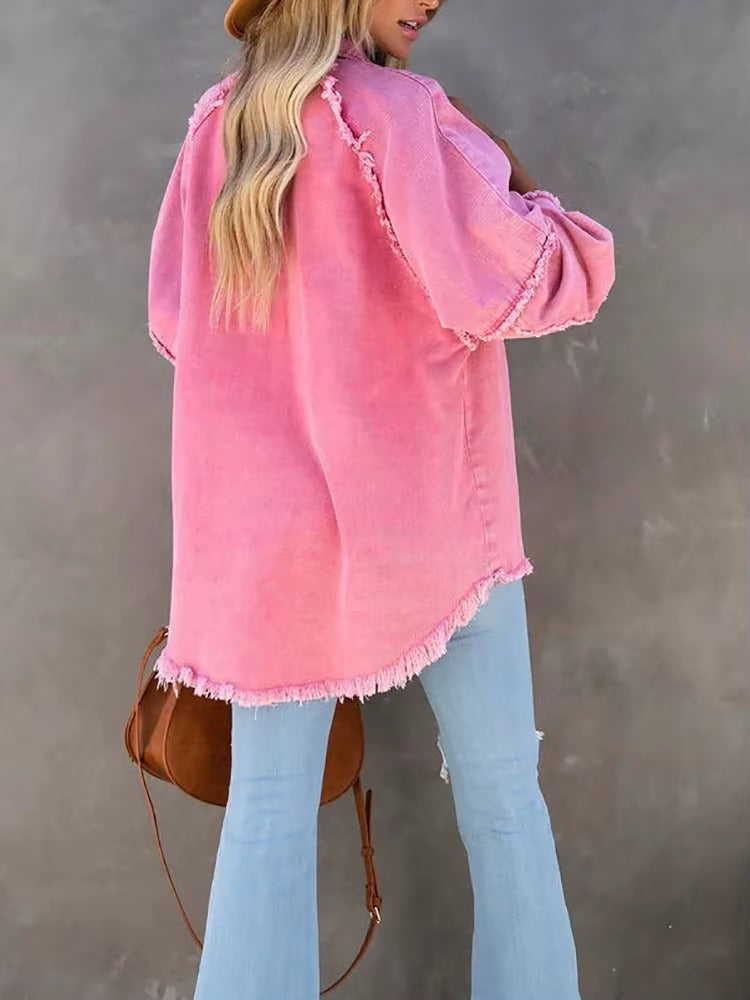 Casual Retro Solid Long Sleeve Turn Down Collar Button Outerwear Jacket