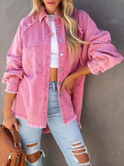 Casual Retro Solid Long Sleeve Turn Down Collar Button Outerwear Jacket
