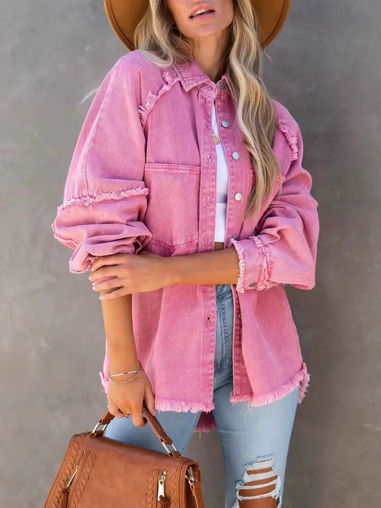 Casual Retro Solid Long Sleeve Turn Down Collar Button Outerwear Jacket