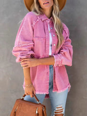 Casual Retro Solid Long Sleeve Turn Down Collar Button Outerwear Jacket