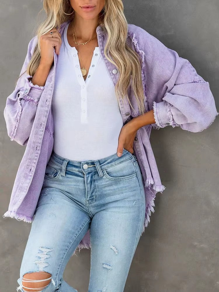 Casual Retro Solid Long Sleeve Turn Down Collar Button Outerwear Jacket