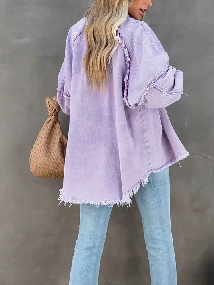 Casual Retro Solid Long Sleeve Turn Down Collar Button Outerwear Jacket