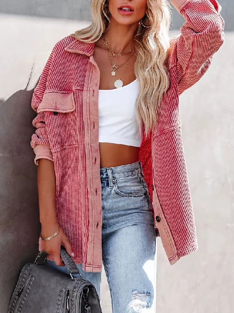 Casual Retro Solid Long Sleeve Turn Down Collar Button Outerwear Jacket