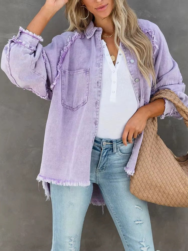 Casual Retro Solid Long Sleeve Turn Down Collar Button Outerwear Jacket