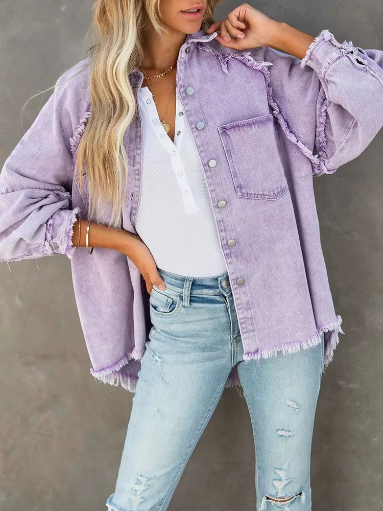 Casual Retro Solid Long Sleeve Turn Down Collar Button Outerwear Jacket