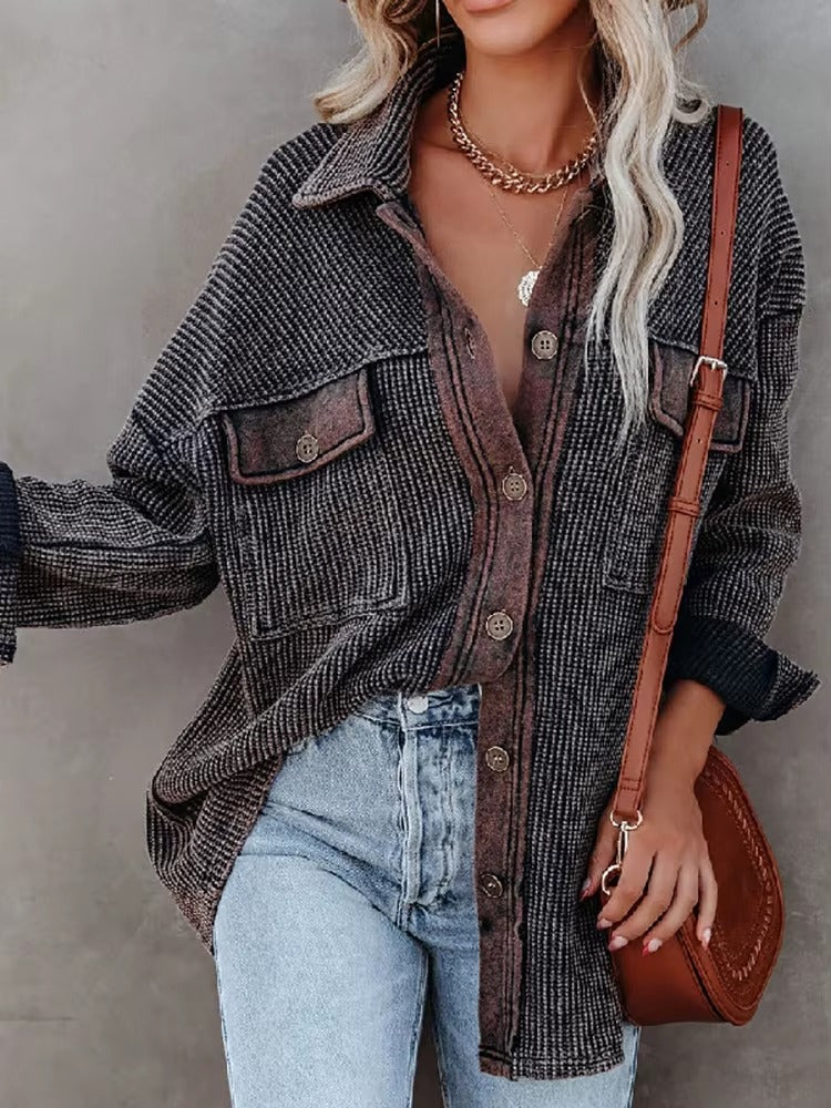 Casual Retro Solid Long Sleeve Turn Down Collar Button Outerwear Jacket