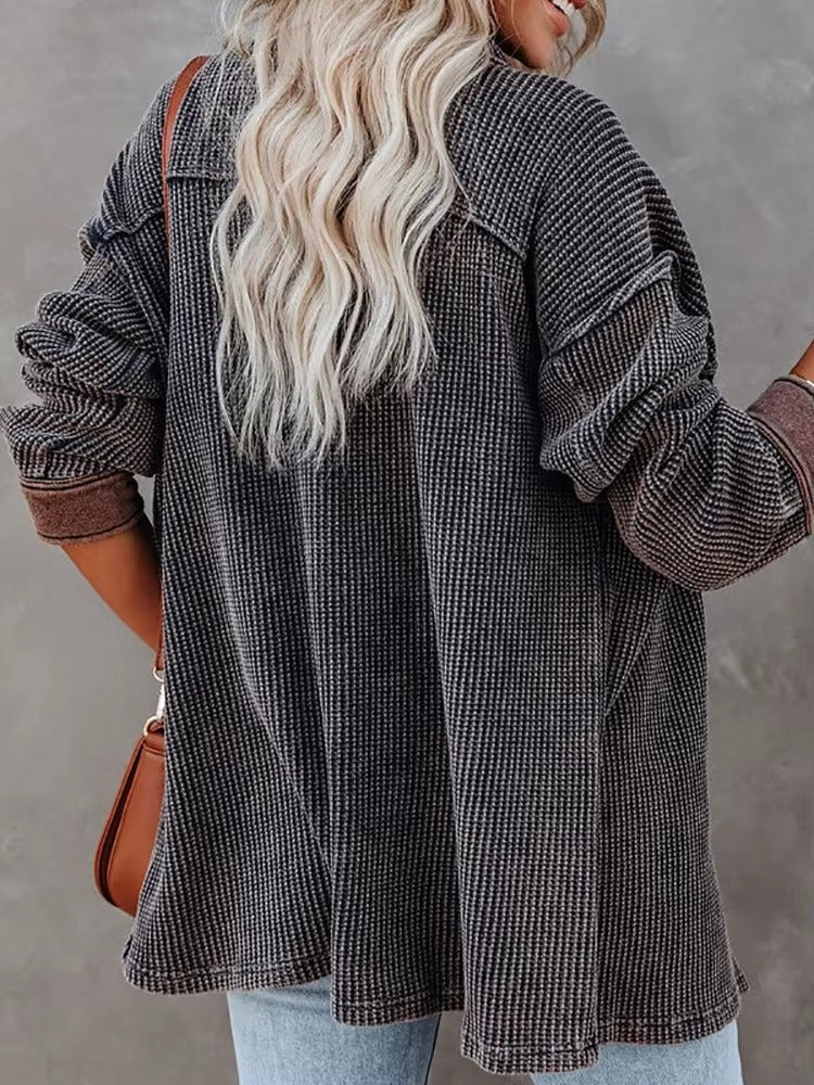 Casual Retro Solid Long Sleeve Turn Down Collar Button Outerwear Jacket
