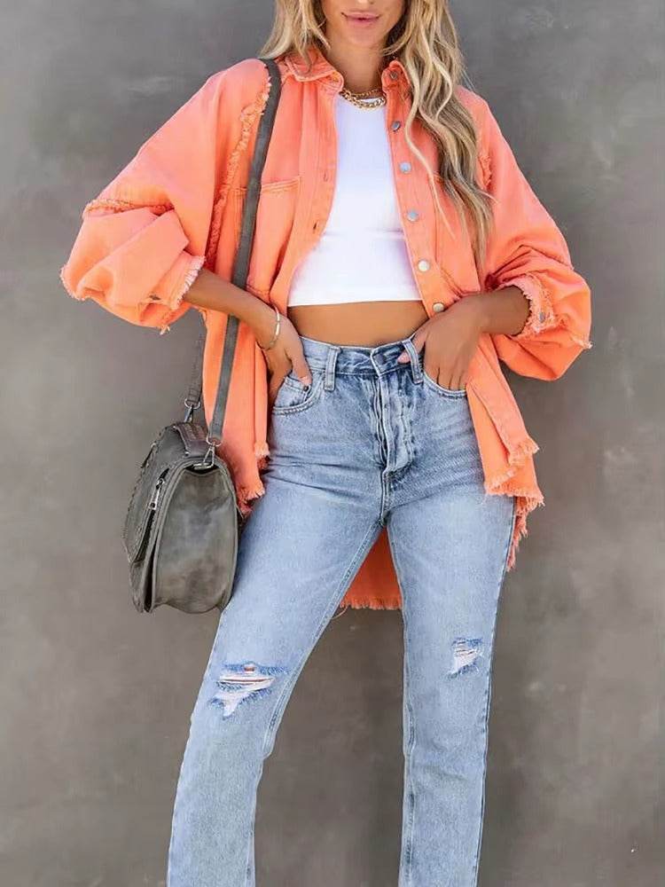 Casual Retro Solid Long Sleeve Turn Down Collar Button Outerwear Jacket