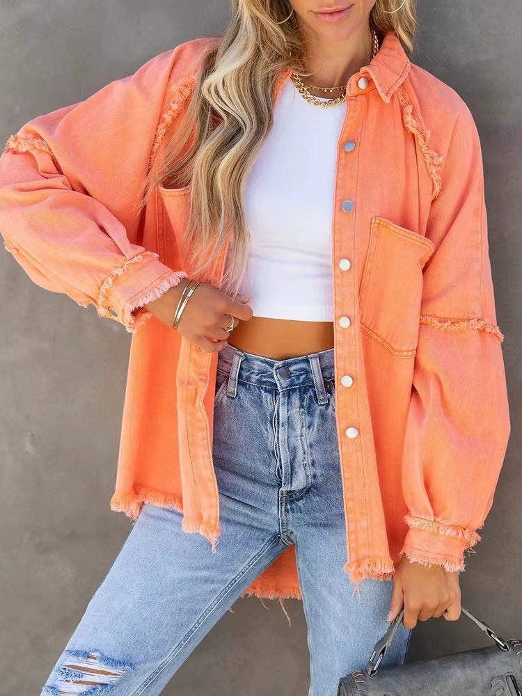 Casual Retro Solid Long Sleeve Turn Down Collar Button Outerwear Jacket