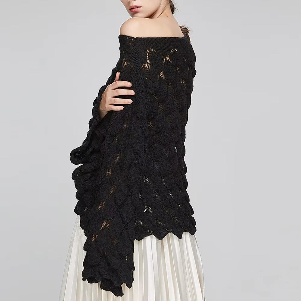 Casual Round Collar Full Flare Sleeve Solid Color Pullover Hollow Chic Style Sweater