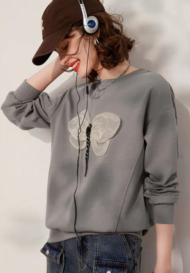 Casual Round Neck Long Sleeve 3D Dragonfly Sweatshirt