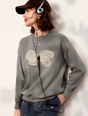Casual Round Neck Long Sleeve 3D Dragonfly Sweatshirt