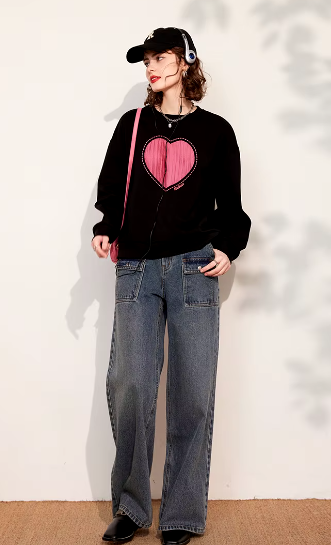 Casual Round Neck Long Sleeve Drop Shoulder Loose Sweatshirt