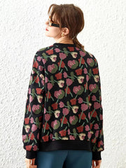 Casual Round Neck Long Sleeve Print Flower Loose Hoodies