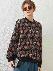 Casual Round Neck Long Sleeve Print Flower Loose Hoodies
