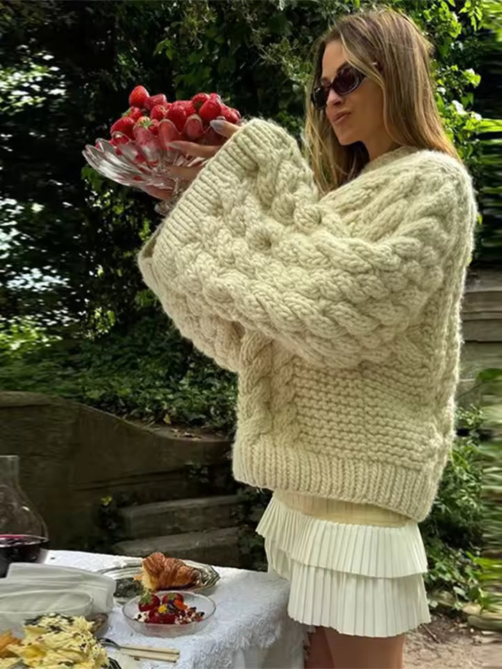 Casual Round Neck Oversize Knit Pullover Loose Sweater